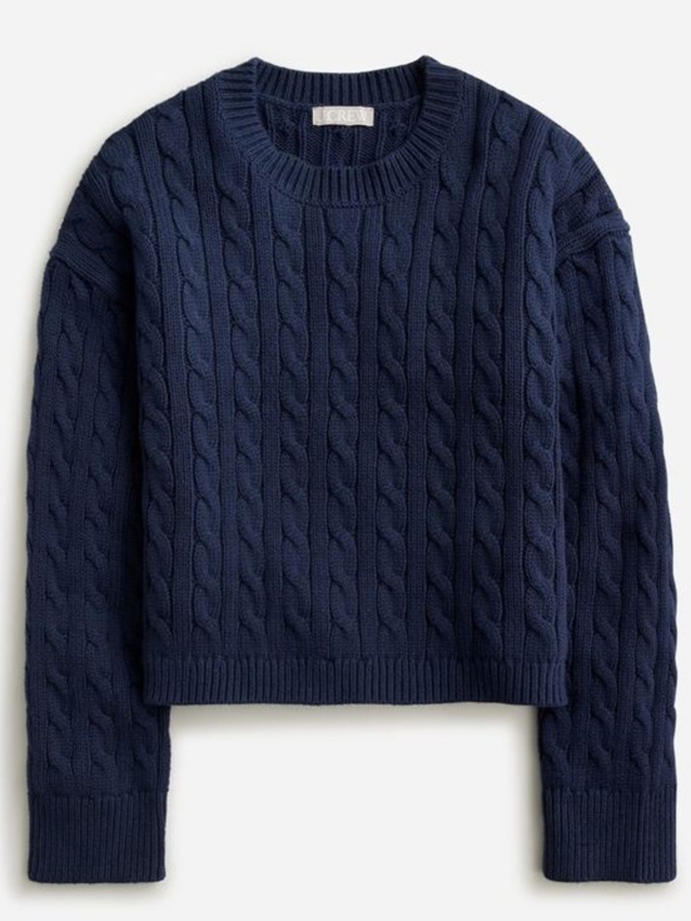 J.CREW Navy Cable-Knit Cropped Sweater Size Large Preppy Staple Classic Naitical